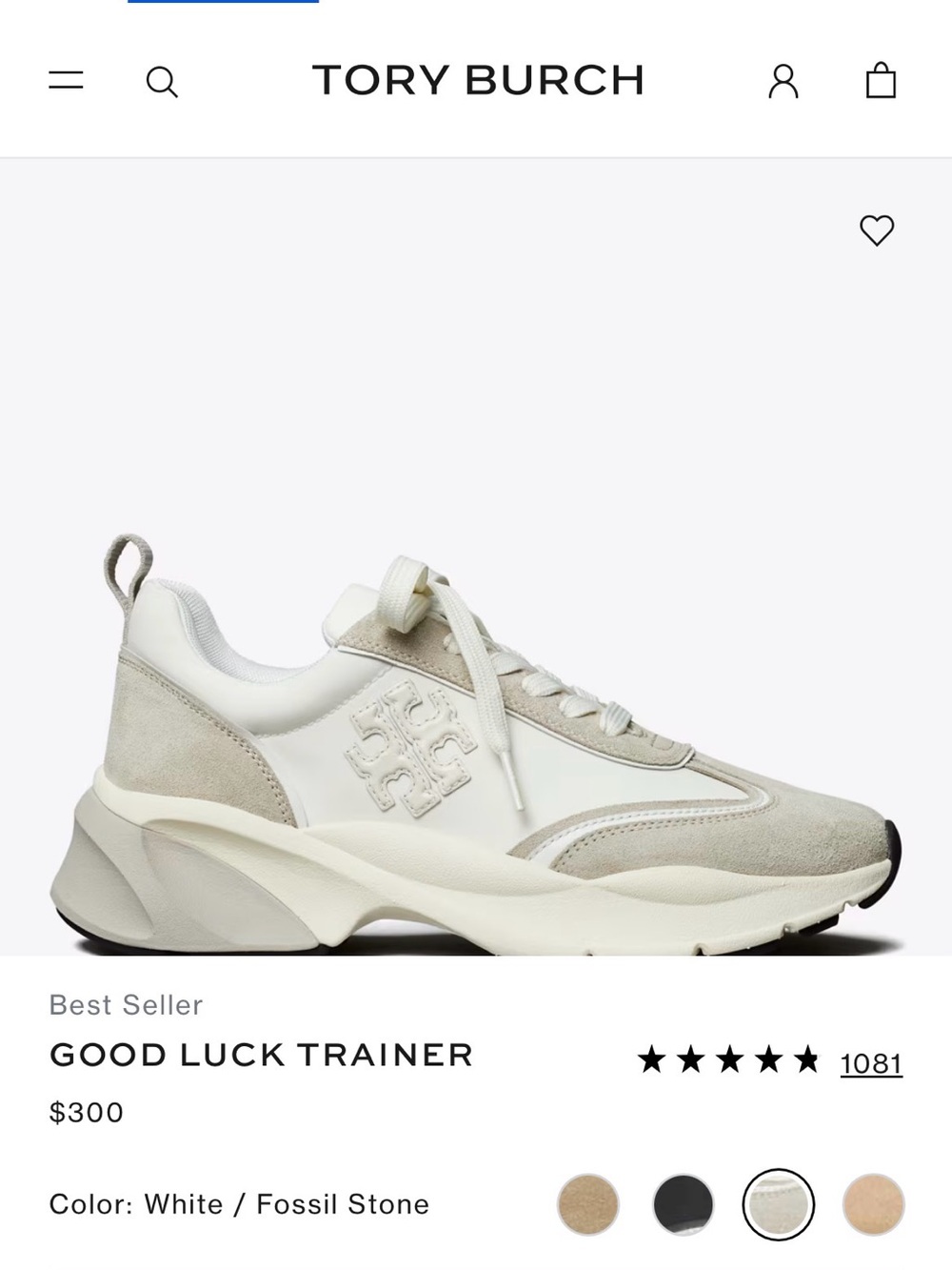 Tory Burch Good Luck Trainer Sneaker White New Ivory Gray Suede Logo 8.5 Authent - Picture 3 of 17
